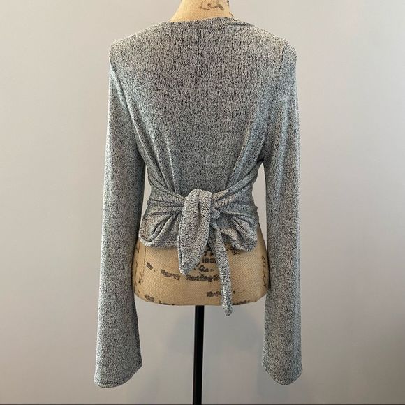 URBAN OUTFITTERS Tie Waist Top Marled Long Sleeve Stretch Pullover Large - Picture 3 of 6